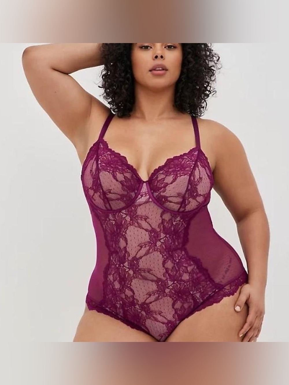 Torrid Curve Purple Satin and Lace Bodysuit, Size 4x